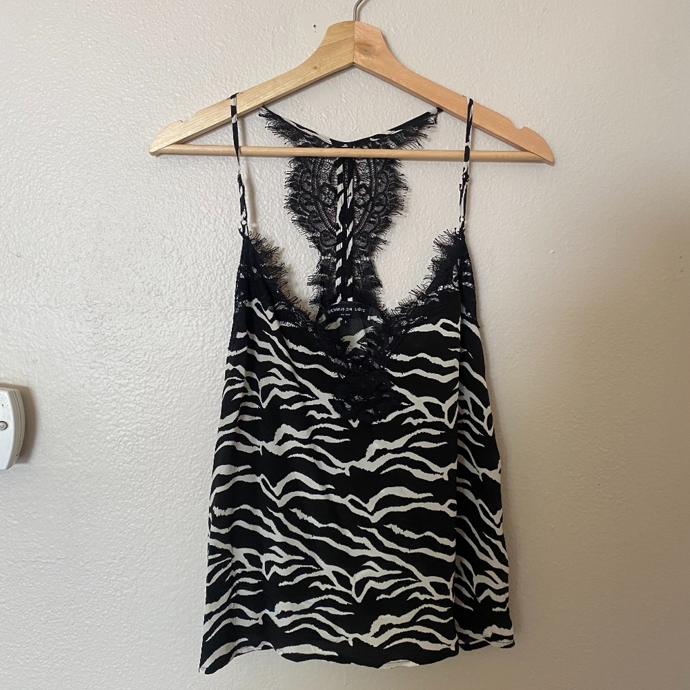 Generation Love Silk Zebra Print Camisole with Lace, Size S